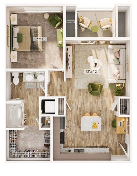 Floor plan for 1 bed, 1 bath, 790 sqft